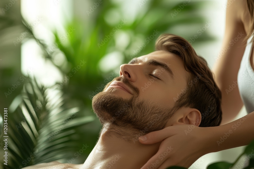 A Relaxed Man Enjoys a Spa Treatment, Spa for Men, selective focus A Relaxed Man Enjoys a Spa Treatment, Spa for Men, selective focus