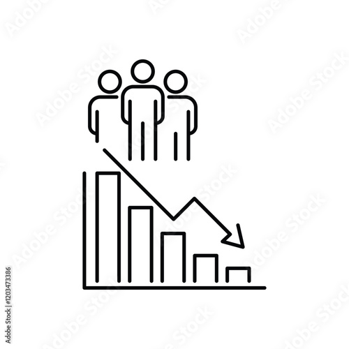 decrease population icon, less people, decline amount, demography drop, thin line symbol on white background - icon vector