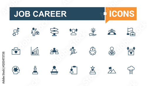 Job Career line icons set. Related to work, winner, achievement, business, person, manage and more. Set of line pictogram. Vector line and solid icons.