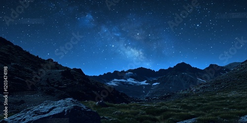 Majestic Milky Way Galaxy Over Dark Mountain Range at Night