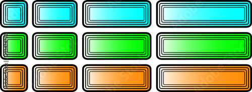 Buttons with rainbow iridescent gradient, square and rectangular shapes colle...