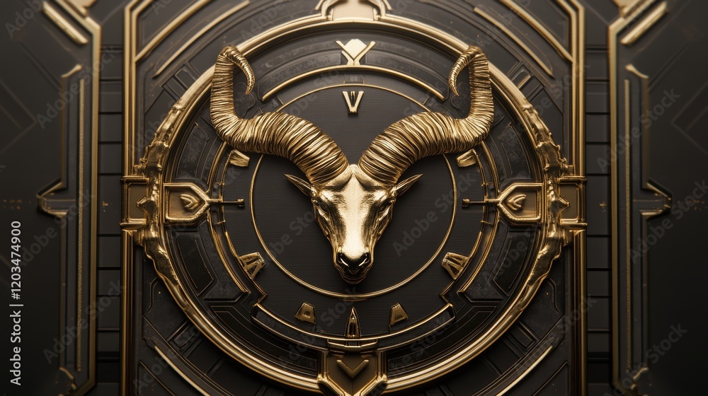 Golden Ram Emblem Ornate Circular Design Golden Ram Emblem Ornate Circular Design
