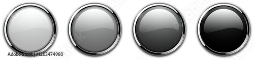 Shiny gray buttons set, with metallic chrome frames.