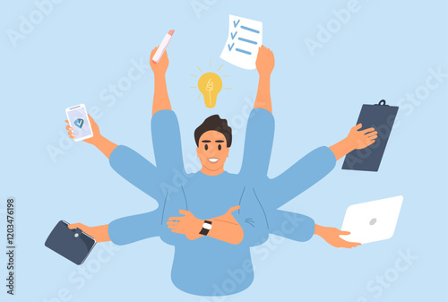 vector illustration in flat style on the theme of multitasking