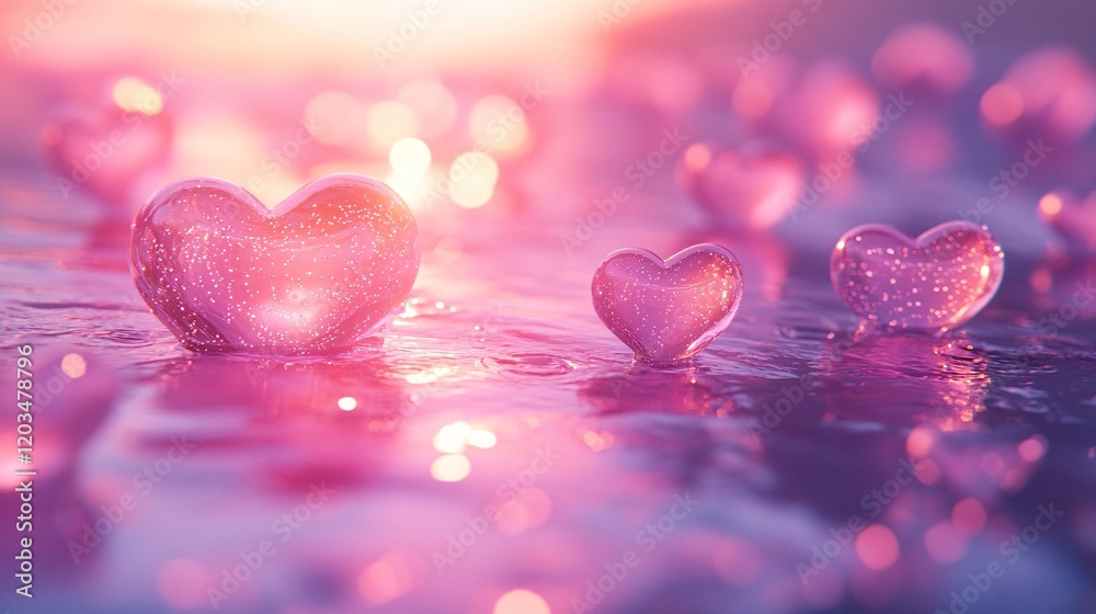 Obraz premium A glowing stream of floating jelly hearts gently drifting in a pastel mist