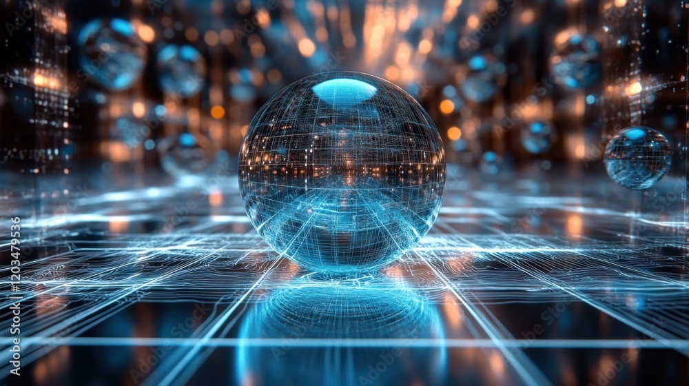 Futuristic glowing spheres in digital space Futuristic glowing spheres in digital space