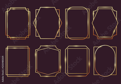 Geometric luxury frames. Modern golden linear borders with simple abstract shapes, elegant minimalistic decorative elements. Vector collection