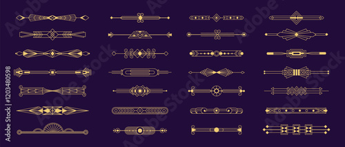 Art deco dividers. Elegant vintage decorative lines and borders, creative calligraphic elements with geometric shapes and modern typography. Vector set photo