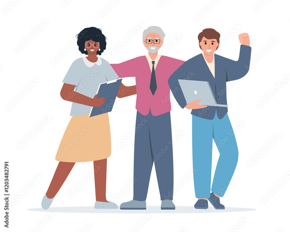 Successful teamwork concept. Happy colleagues, office workers group. Business team success, teambuilding. Vector characters illustration isolated. Successful teamwork concept. Happy colleagues, office workers group. Business team success, teambuilding. Vector characters illustration isolated.
