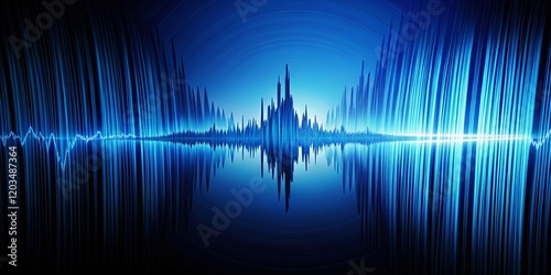 Abstract Blue Earthquake Silhouette - Seismic Waves Monitor Visualization