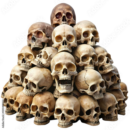 Pile of Human Skulls Dark Background Spooky Halloween Horror Scary Death 3d art old mass bones black