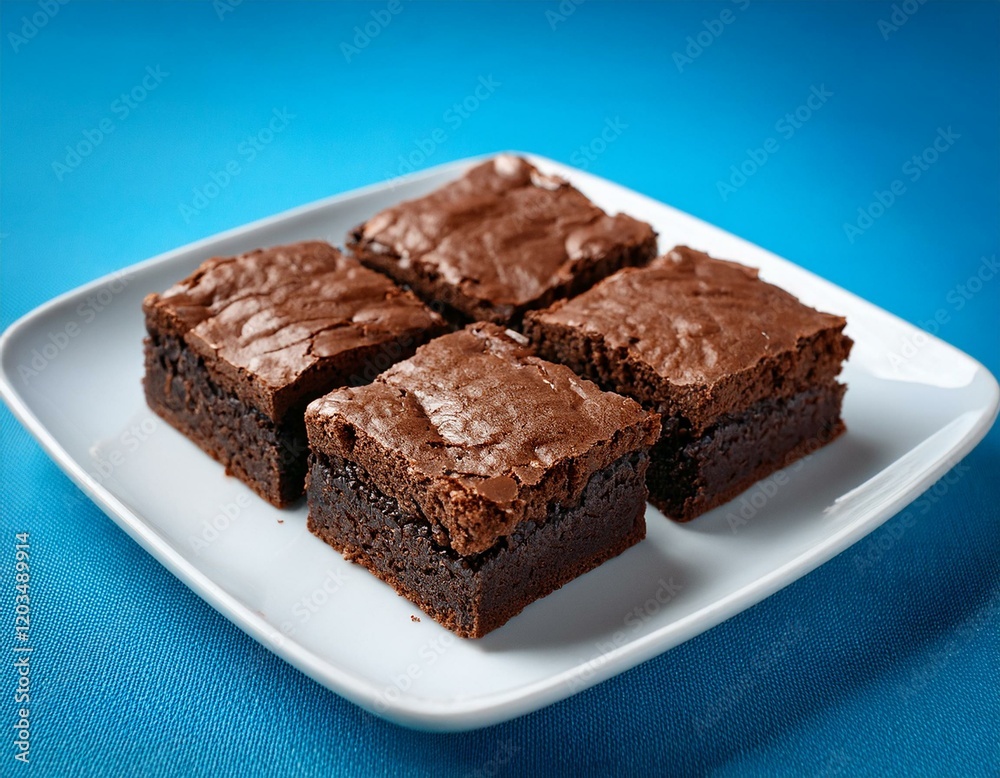 Fresh pieces of delicious chocolate brownies on blue background Fresh pieces of delicious chocolate brownies on blue background