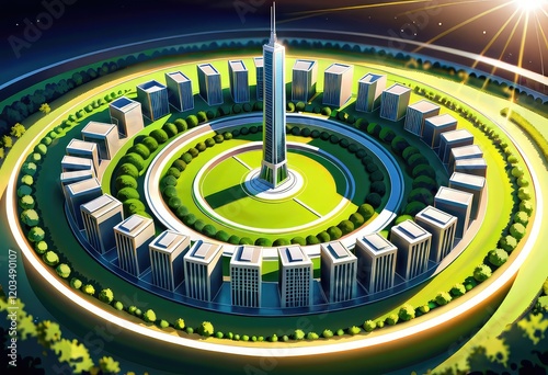 A detailed model of a city that is encompassed by trees and various buildings