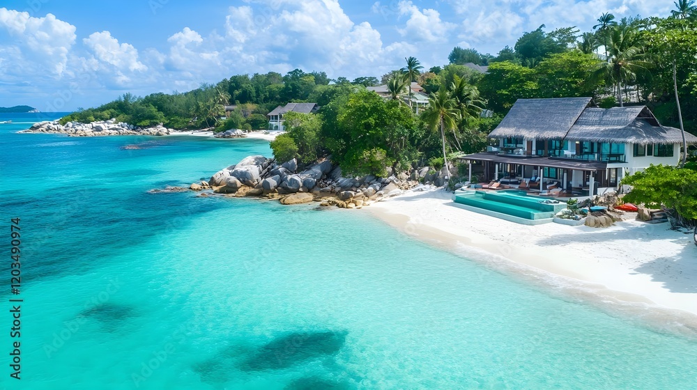 luxury beachfront villa, tropical getaway - aerial views luxury beachfront villa, tropical getaway - aerial views