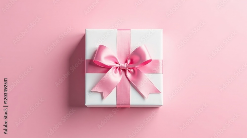 A Delightful White Gift Box Adorned with a Delicate Pink Ribbon, Ready for a Special Occasion