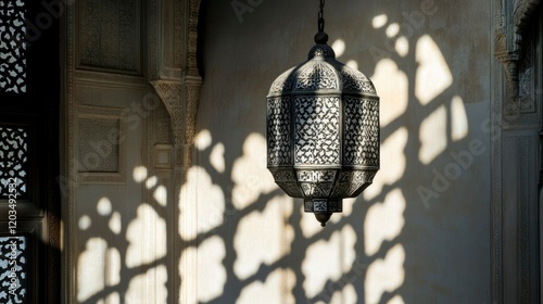 Ornate Lantern Hanging in Architectural Interior