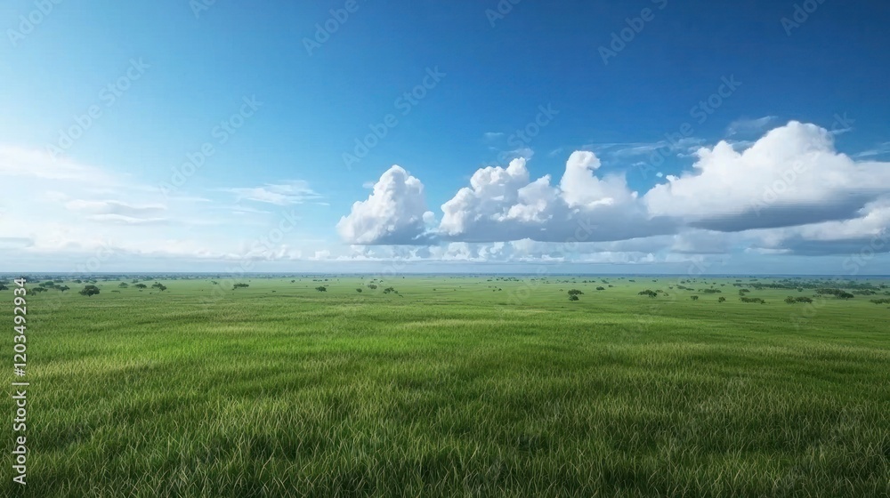 Vast Green Grassland under Blue Sky Vast Green Grassland under Blue Sky