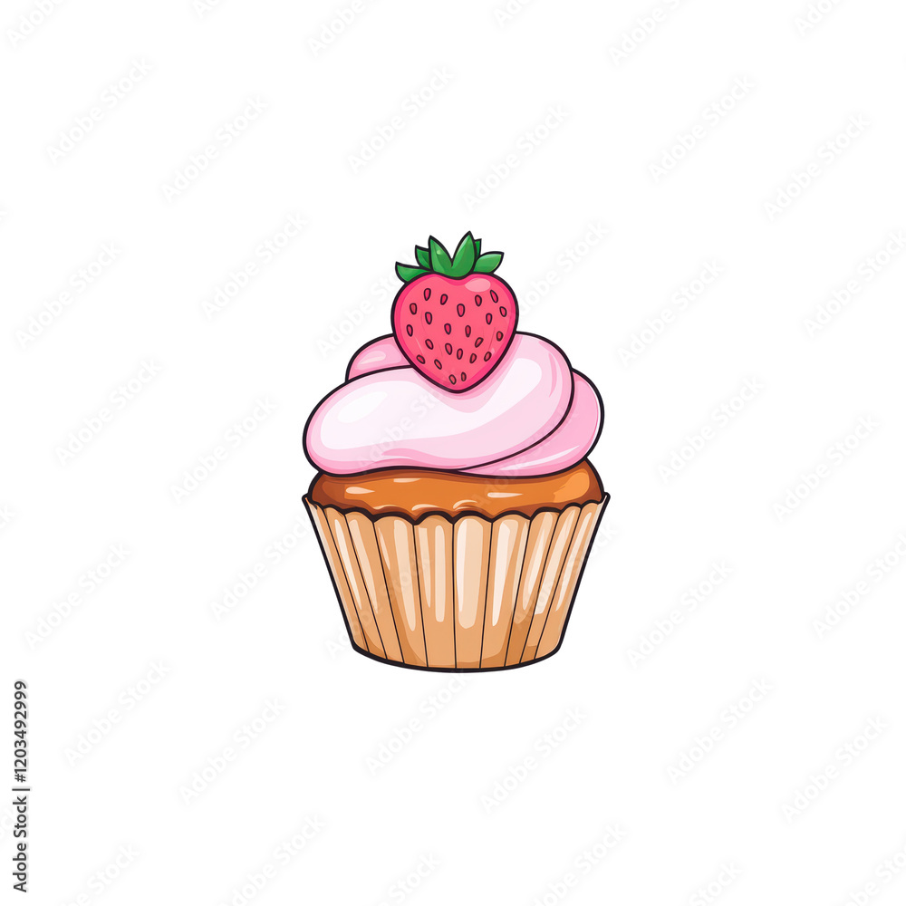 Cute Chocolate Cupcake with Strawberry Frosting and Topping Cute Chocolate Cupcake with Strawberry Frosting and Topping