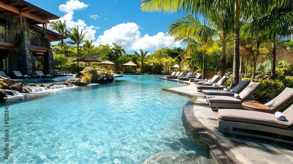 Fototapeta premium luxury resort pool & lounge chairs - luxury travel