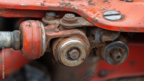 Close-up of worn ball joints and control arms removed from a vehicle. photo