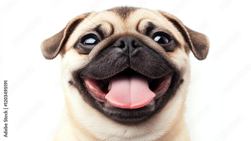 Happy pug dog portrait with a cheerful expression, white isolate background. Happy pug dog portrait with a cheerful expression, white isolate background.