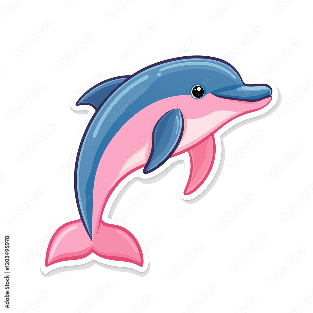 Obraz premium Cute Kawaii Dolphin Sticker with Vibrant Colors for Sea Lovers
