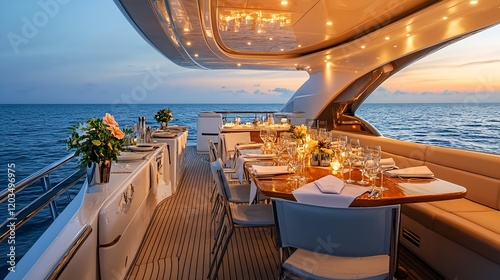 luxury yacht dinner sunset ocean view - luxury travel