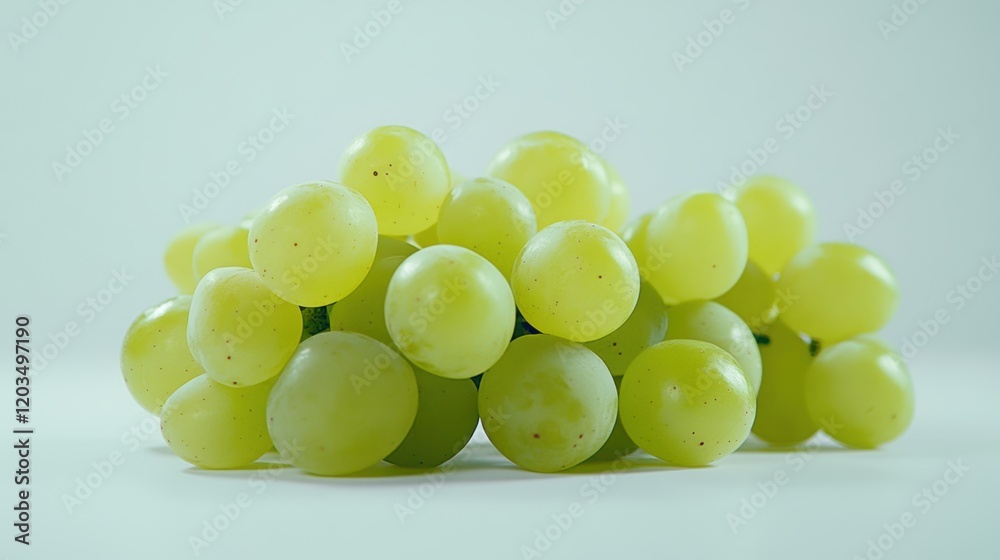 Freshly harvested green grapes arranged on a light surface, showcasing their natural shine and inviting texture Freshly harvested green grapes arranged on a light surface, showcasing their natural shine and inviting texture