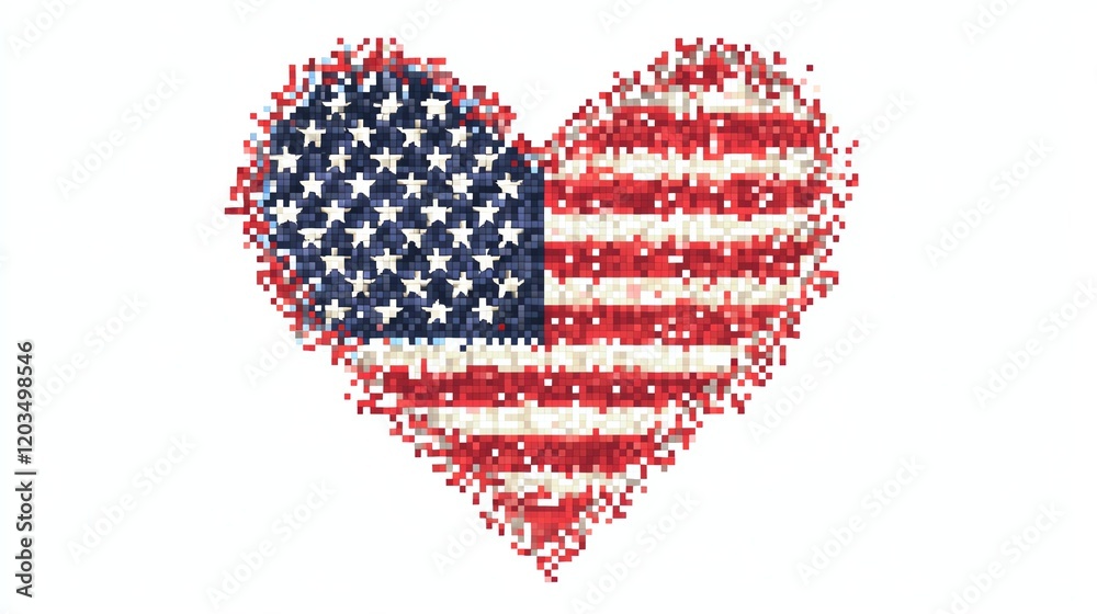 Heart shape filled with American flag pattern, white isolated background. Heart shape filled with American flag pattern, white isolated background.