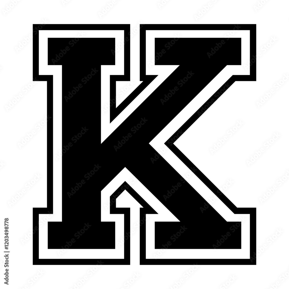 Initial K letter in varsity font svg cut file. Isolated vector illustration. Initial K letter in varsity font svg cut file. Isolated vector illustration.