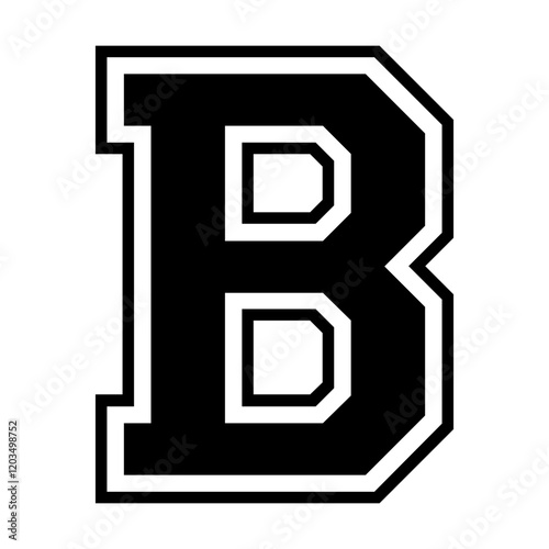 Initial letter B in varsity font svg cut file. Isolated vector illustration.