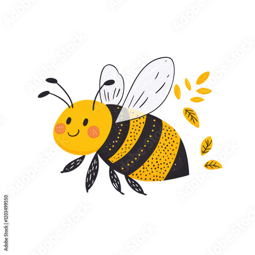 Playful Kawaii Bee Flying with Trail and Cute Elements Clipart