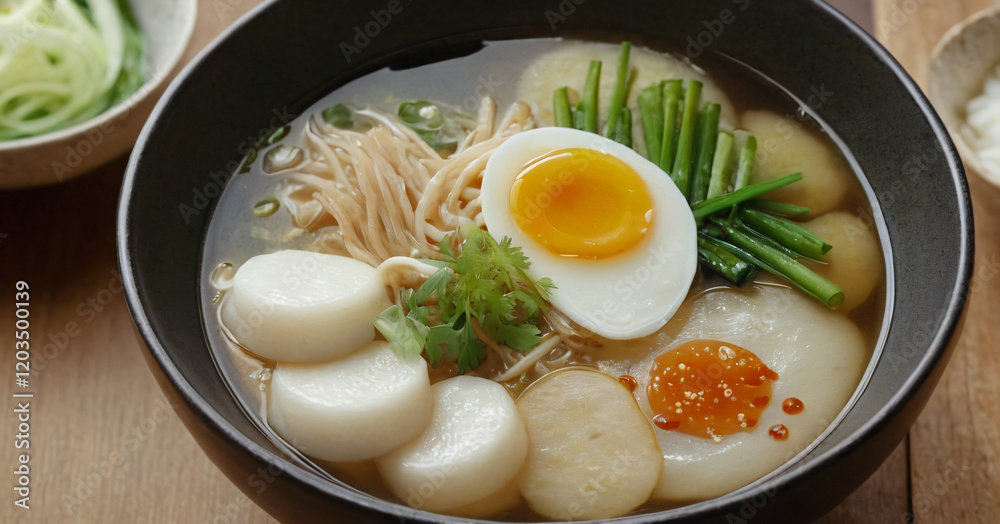 Tteokguk, a bowl of thinly sliced rice cakes in a clear, savory broth, is the highlight of Seollal cuisine.
