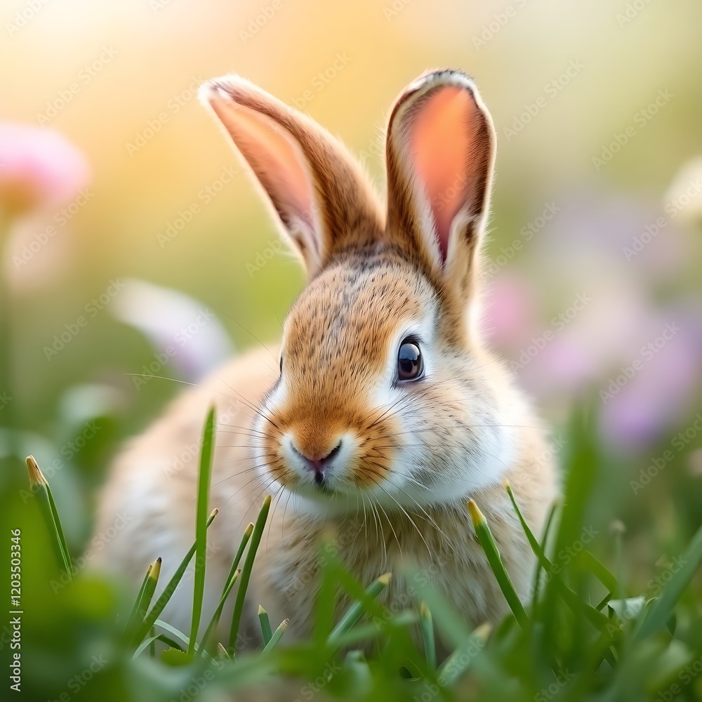 Fototapeta premium Adorable bunny rabbit in a spring meadow.
