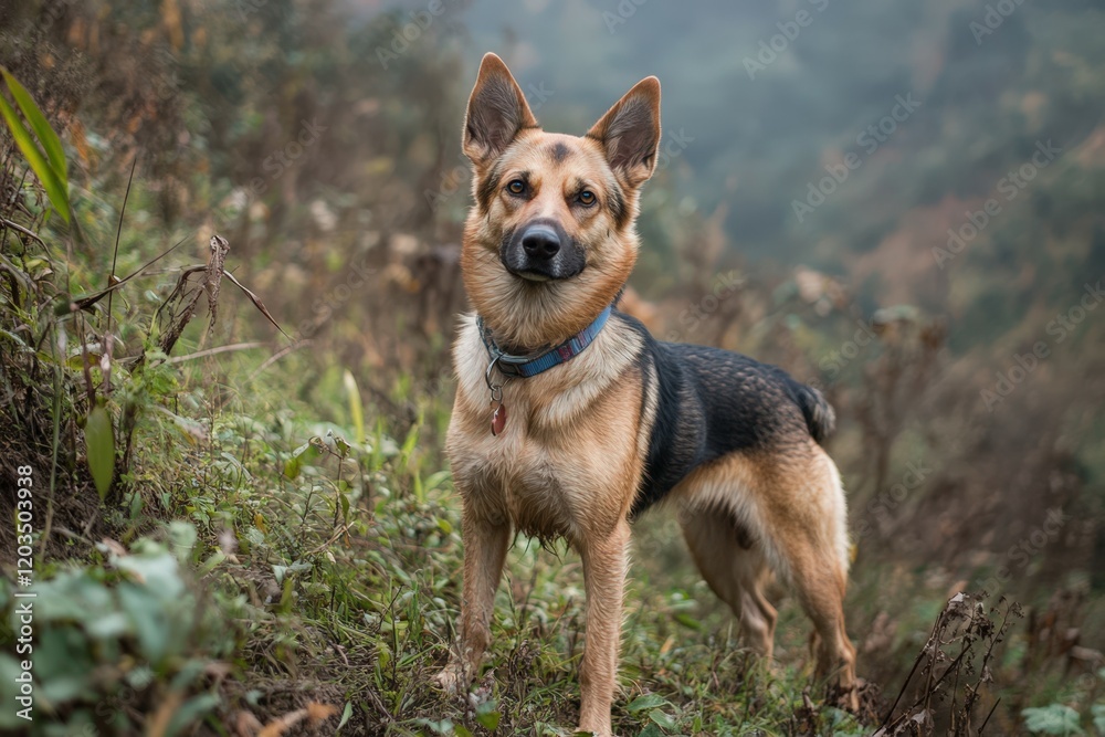 close-up portrait of a dog with a neutral gray background. Generative AI. Beautiful simple AI generated image close-up portrait of a dog with a neutral gray background. Generative AI. Beautiful simple AI generated image