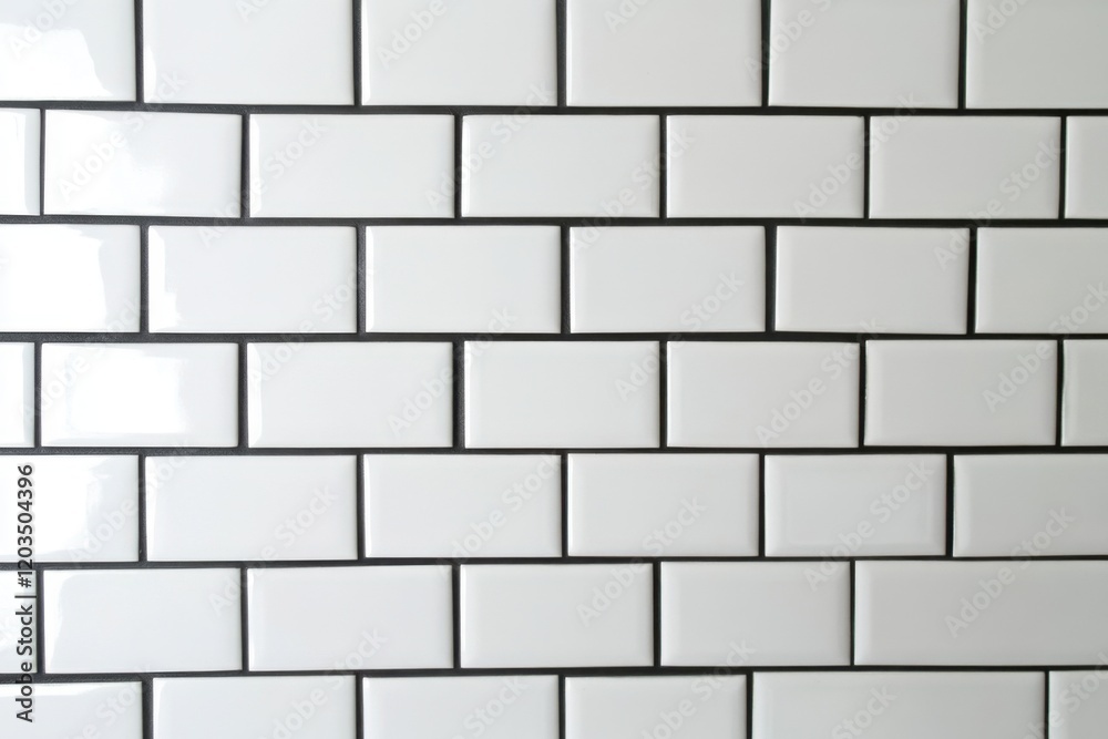 White subway tile wall with black grout adding modern elegance to a space White subway tile wall with black grout adding modern elegance to a space