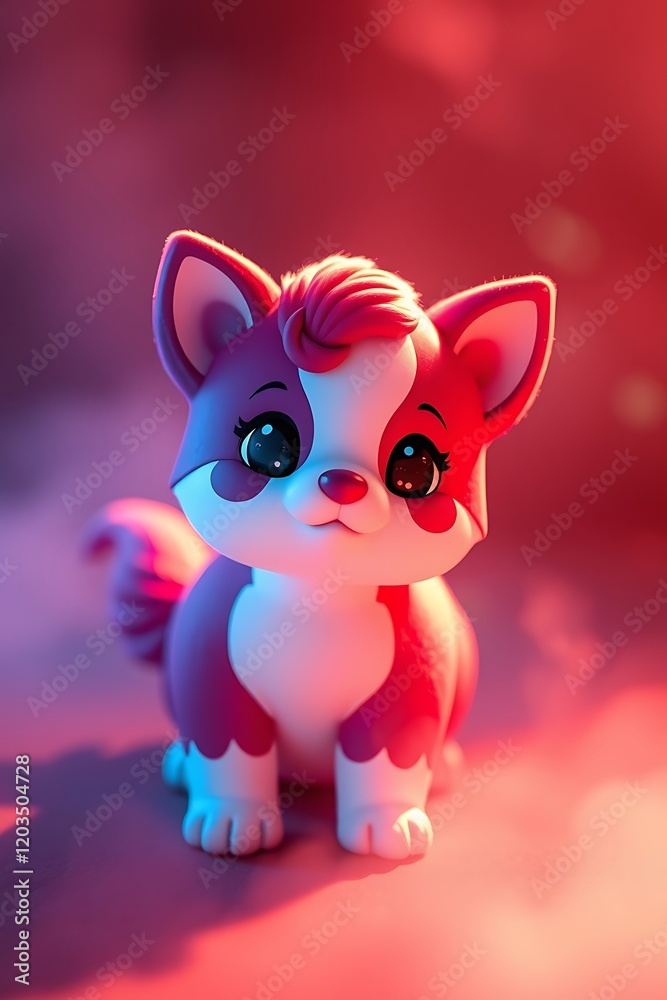 Adorable cartoon puppy figurine in red light. Adorable cartoon puppy figurine in red light.