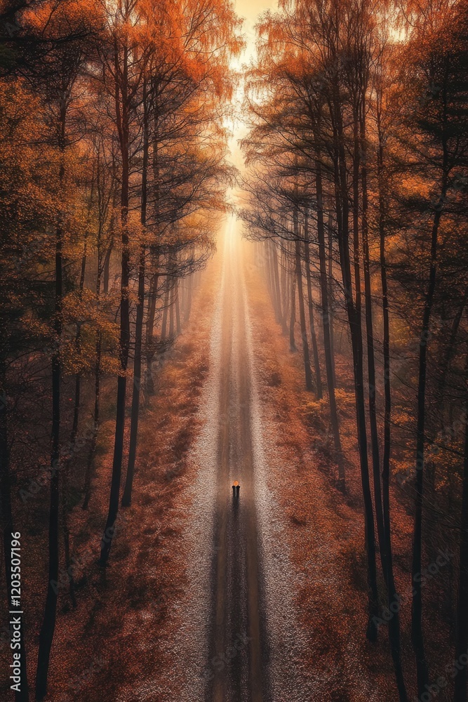 Autumn forest road with long shadows Autumn forest road with long shadows