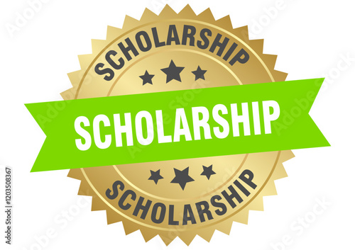 scholarship. scholarship round green and gold label isolated on transparent background