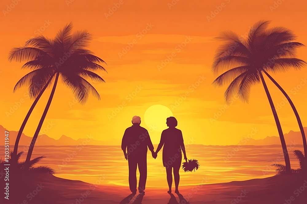 Fototapeta premium Romantic Couple on a Tropical Beach Sunset