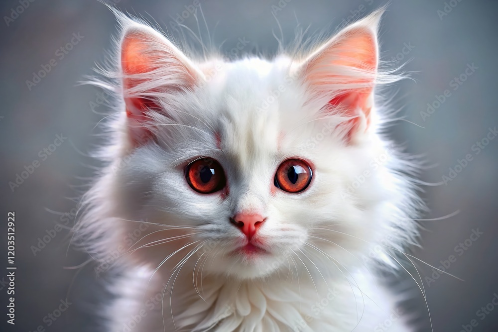Adorable Red-Eyed White Kitten Portrait: Cute Fluffy Pet Cat Adorable Red-Eyed White Kitten Portrait: Cute Fluffy Pet Cat