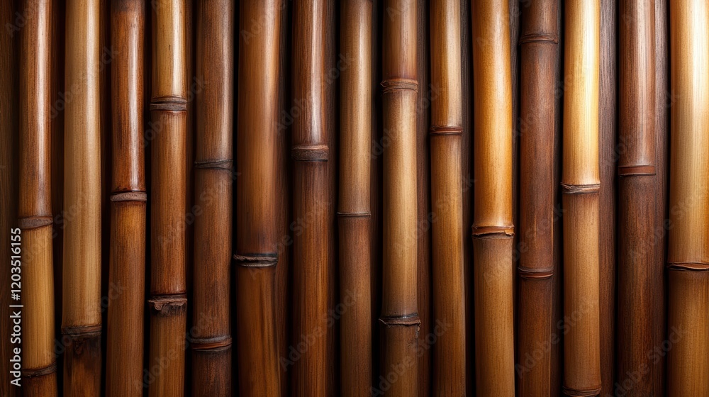 Fototapeta premium This image features a close-up view of natural bamboo textures, highlighting the unique patterns and rich colors that make bamboo a popular choice for eco-friendly decor.