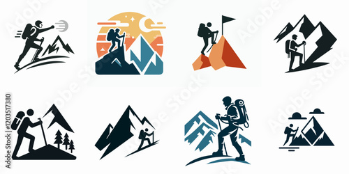 logo set illustration of people hiking