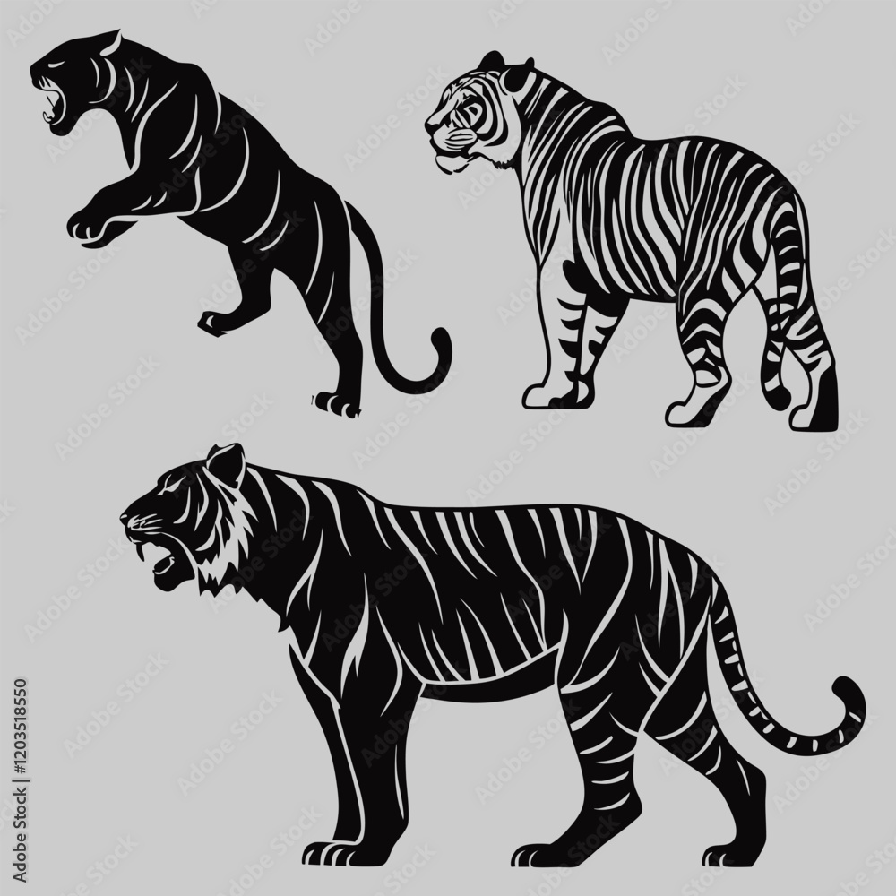 Obraz premium different tiger breed silhouette vector design art and illustration 