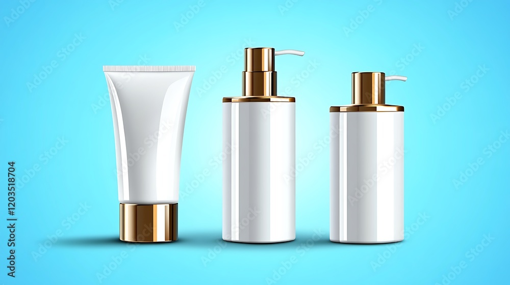 Clean and Modern Vector Set of White Skincare Products on Background Clean and Modern Vector Set of White Skincare Products on Background