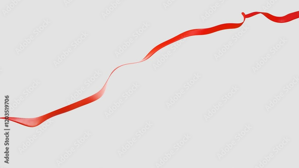 red bright ribbon wriggles on white background. 3d render looped animation