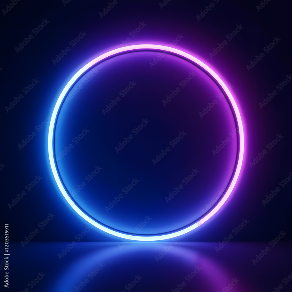 The bright neon tube forms a circular outline, emitting blue and pink hues against a dark gradient background, creating a futuristic and elegant look. The bright neon tube forms a circular outline, emitting blue and pink hues against a dark gradient background, creating a futuristic and elegant look.