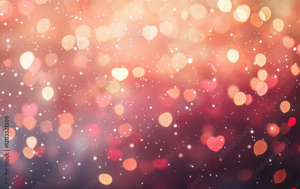 A soft, dreamy background filled with glowing red and pink heart bokeh lights, slightly blurred for a romantic effect A soft, dreamy background filled with glowing red and pink heart bokeh lights, slightly blurred for a romantic effect