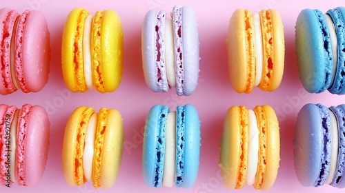 Wallpaper Mural Colorful Macarons Flat Lay Pink Background Delicious Pastry Sweet Treats Torontodigital.ca