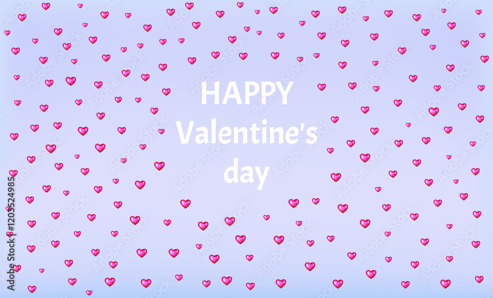 Cheerful Valentine’s Day design featuring scattered glossy pink hearts on a soft blue gradient background with the text Cheerful Valentine’s Day design featuring scattered glossy pink hearts on a soft blue gradient background with the text
